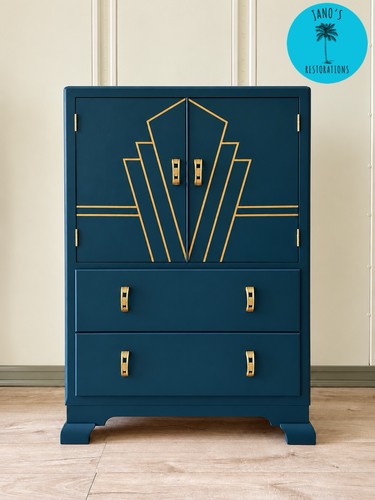 Art deco blue gold mid - blue, &