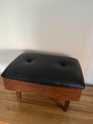 Vintage teak storage footstool - storage,
